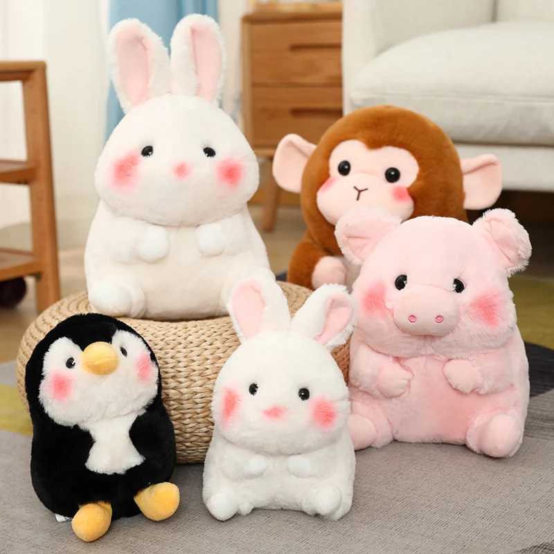 18-40cm Ball Shape Animals Stuffed Cartoon Bunny Pink Pig Monkey Elephant Penguin Hug Cuddly Plushies Toys Ferry Plush Soft Doll