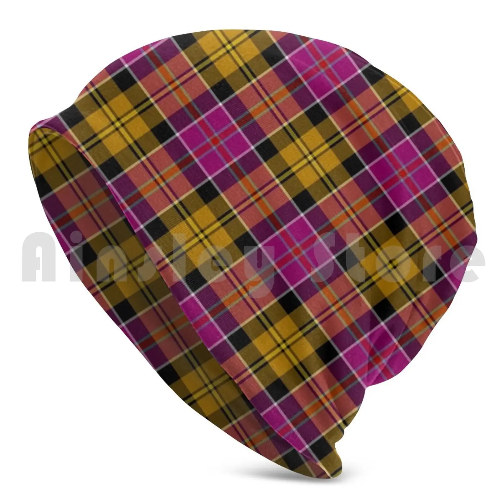 Culloden Scotland District Tartan Gold And Fuchsia Plaid Beanies Pullover Cap Comfortable Tartan Purple Gold Black