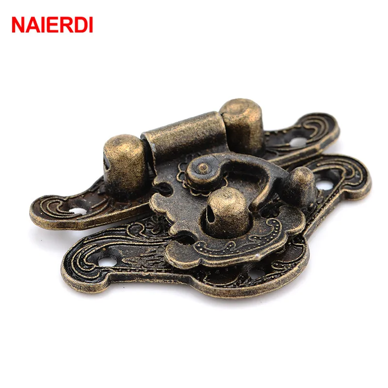 NAIERDI 4pcs Bronzo Antico Hasp Chiusura Jewelry Blocco Scatola di Legno Mini Cabinet Fibbia Caso Serrature Maniglia Decorativa 3 size