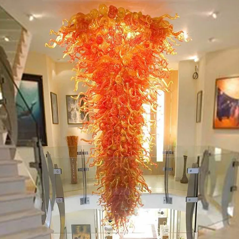 Orange Glass Ceiling Pendant Lamps Chihuly Style Hand Blown Glass Chandelier for Home Decoration