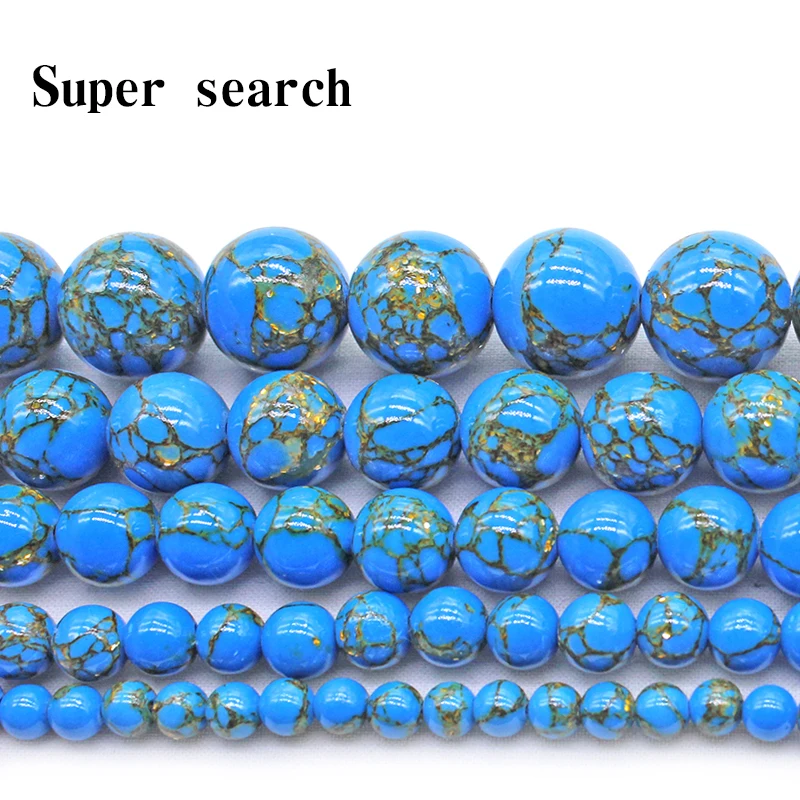 Blue Line Turquoises Stone Natural Round Loose Beads for Jewelry Making DIY Bracelet Necklace 4/6/8/10/12mm 15 Inches