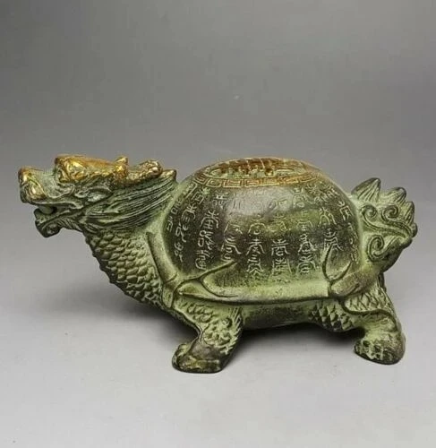 

VINTAGE CHINESE BRONZE GILT OLD HANDWORK DRAGON TURTLE STATUE