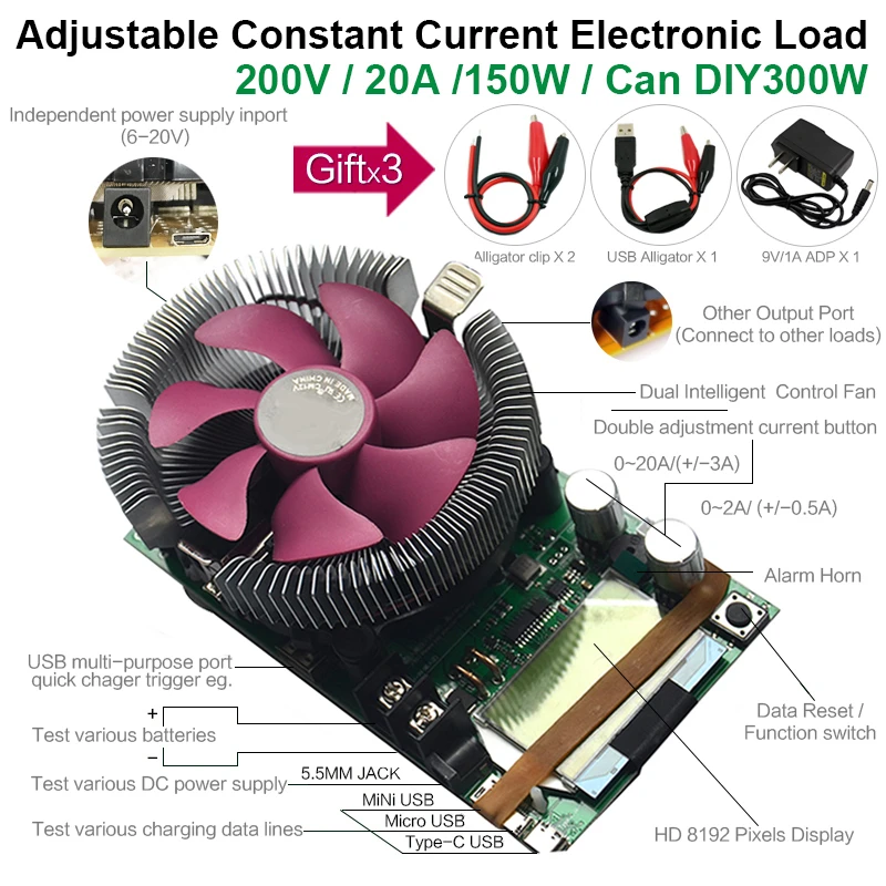 V 150 W Adjustable Constant Current Electronic Charging Battery Tester 12v24v48v Lithium Lead Acid Discharge Capacity Counter