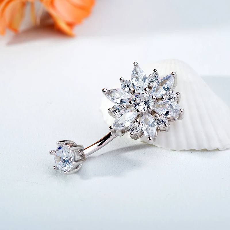 925 Sterling Silver Cubic Zirkoon Buik Ringen Bloem Navel Ring Piercing Sieraden