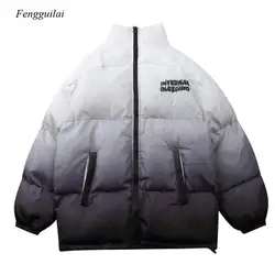 High Street Tie-Dye Gradually Thicken Bread Jacket Men's Hip Hop Loose Wild Warm Stand Collar Cotton Jacket