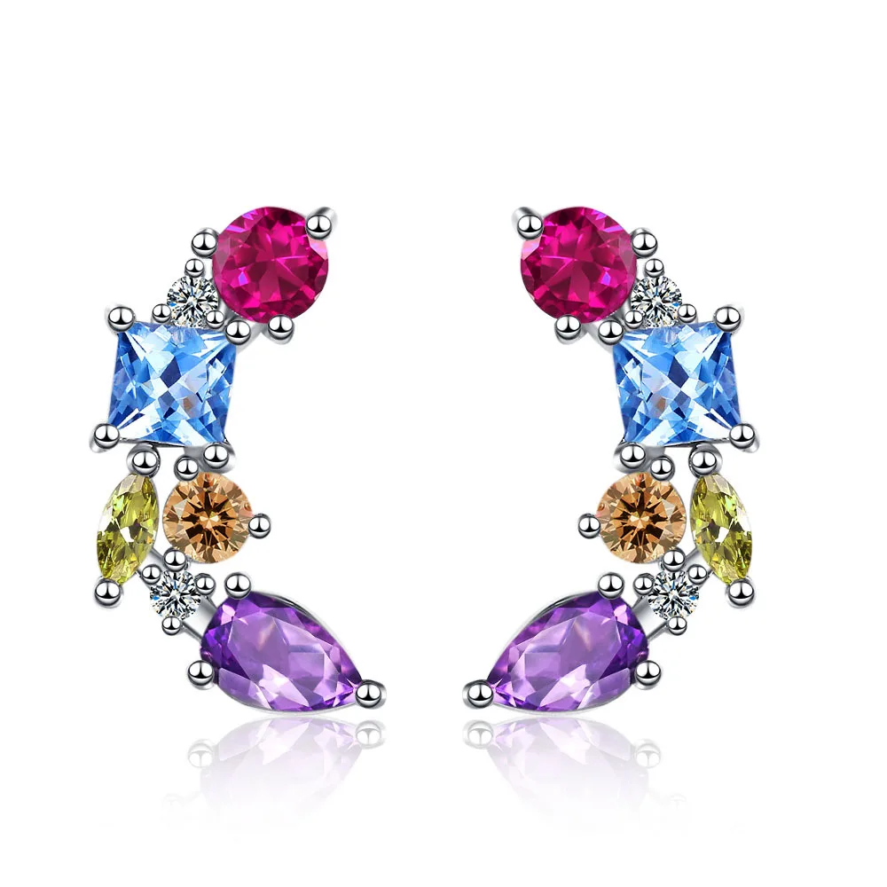 Modne kolczyki damskie 925 Sterling Silver Square Kolorowe kolczyki z cyrkoniami dla kobiet Biżuteria ślubna Dziewczyna Prezent Pendientes