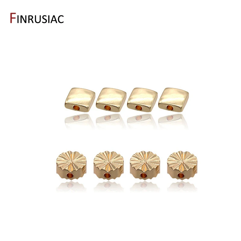 Gold Plated Simple Round Pattern Beads Flat Square Bead For DIY Bracelet Jewelry Making Beads Accessories