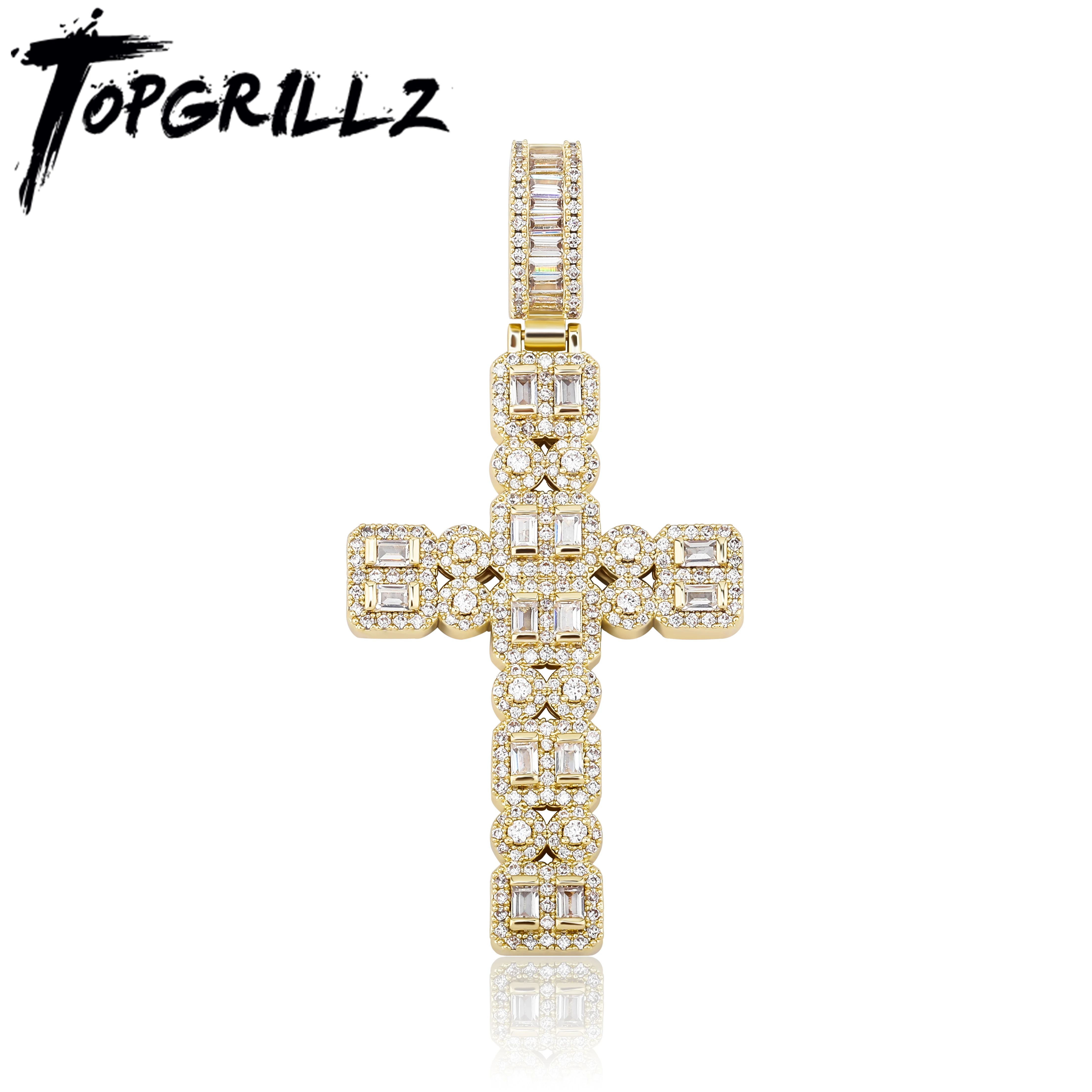 TOPGRILLZ New Cross Pendant Necklace With Gold 4mm Tennis Chain High Quality Ice Micropavé Cubic Zirconia HipHop Fashion Gift