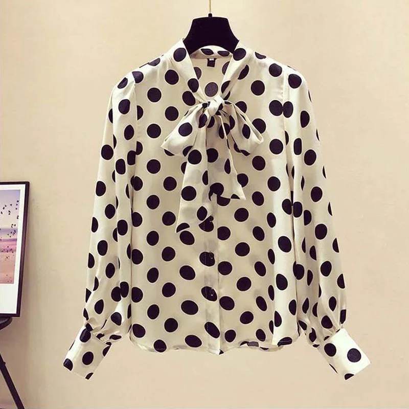 S-3XL Women Polka Dot Tops And Blouses 2020 Autumn Lantern Sleeve Casual Shirts Retro Loose Buttons Female Party Blusas