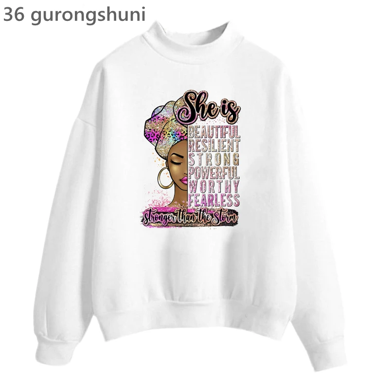 

Watercolor She Is Beautiful/Resilient/Strong/Powerful/Worthy/Fearless Graphic Print Hoodies Women Black Girl Magic Tracksuit