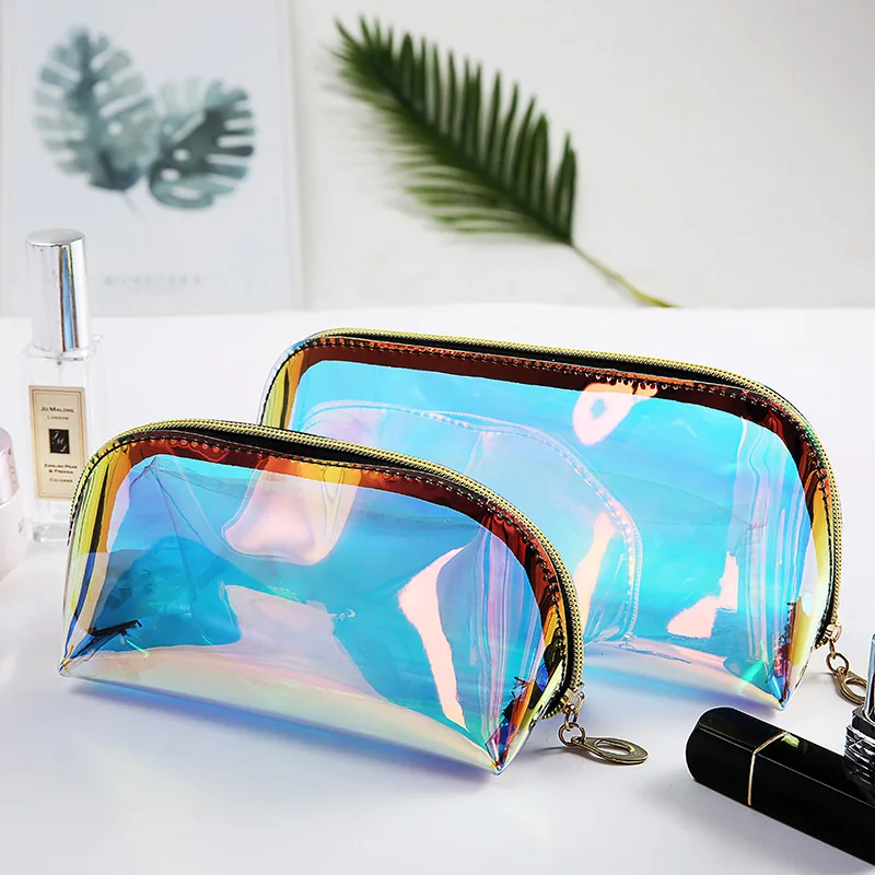 New Women Makeup Case Laser Cosmetic Bags Transparent Cosmetic Pouch Ladies Jelly Bag Portable Make Up Pouch Organizer