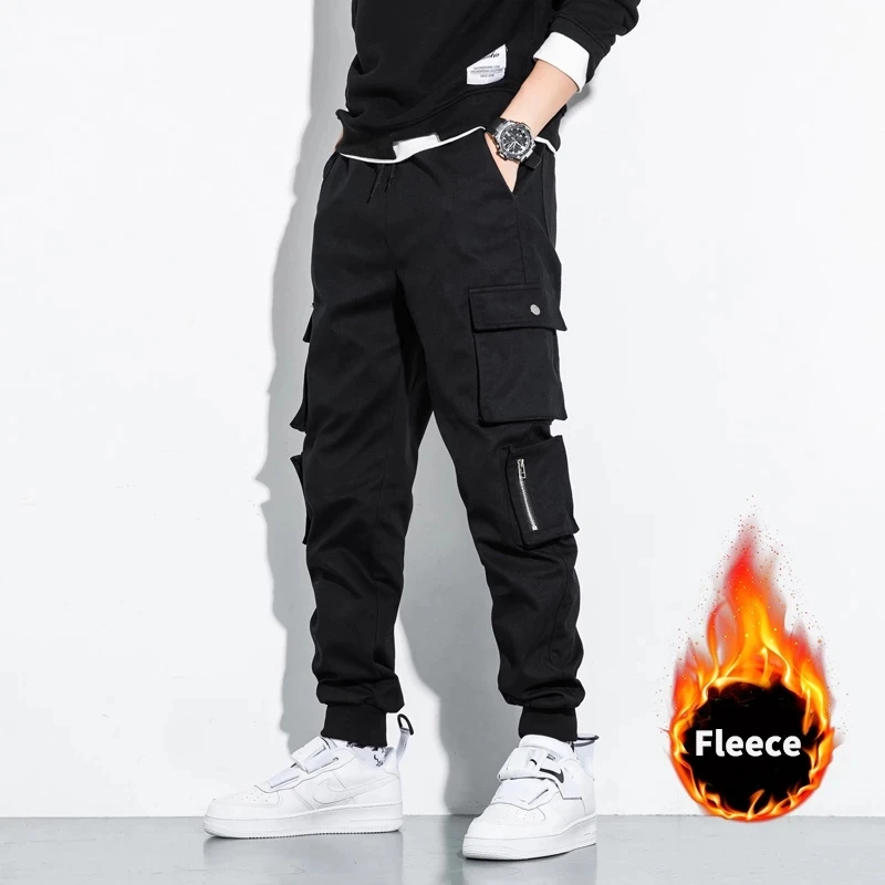 Winter Thick Warm Fleece Cargo Pants Men New Streetwear Plus Size Black Joggers Male Casual Thermal Trousers 6XL 7XL 8XL