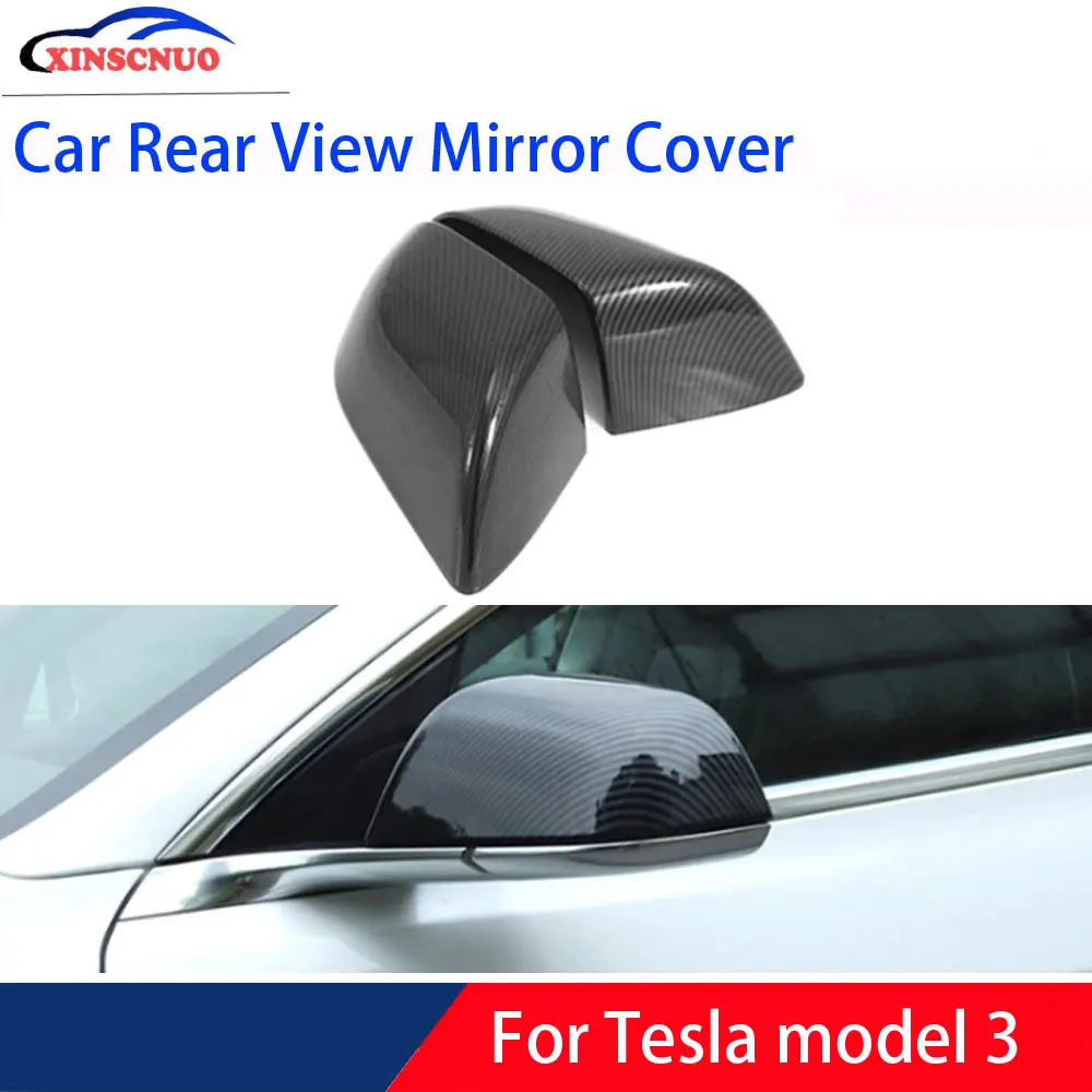 

XINSCNUO Car Rear View Mirror Cover For Tesla Model 3 Carbon Fiber Style Side Mirror Cover Caps