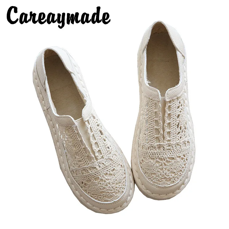 Careaymade-Pure handmade lazy shoes,lace hook Ladies flower casual shoes ,Sweet art comfortable breathable flat shoes,3colors