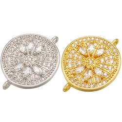 ZHUKOU 19x25mm Brass Metal Crystal Round Flower Connector for Women Necklace Earrings Jewelry Accessories making model:VS434