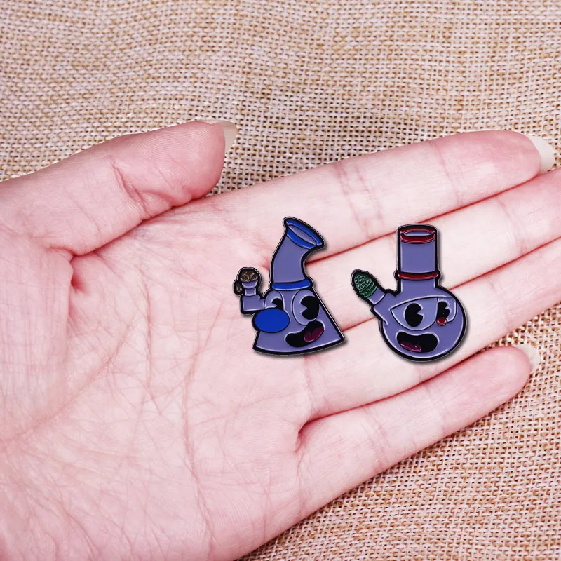 Pipehead Bong Bro & Dab Dude Enamel Pin Set Cuphead Adventure Game Mashup Jewelry