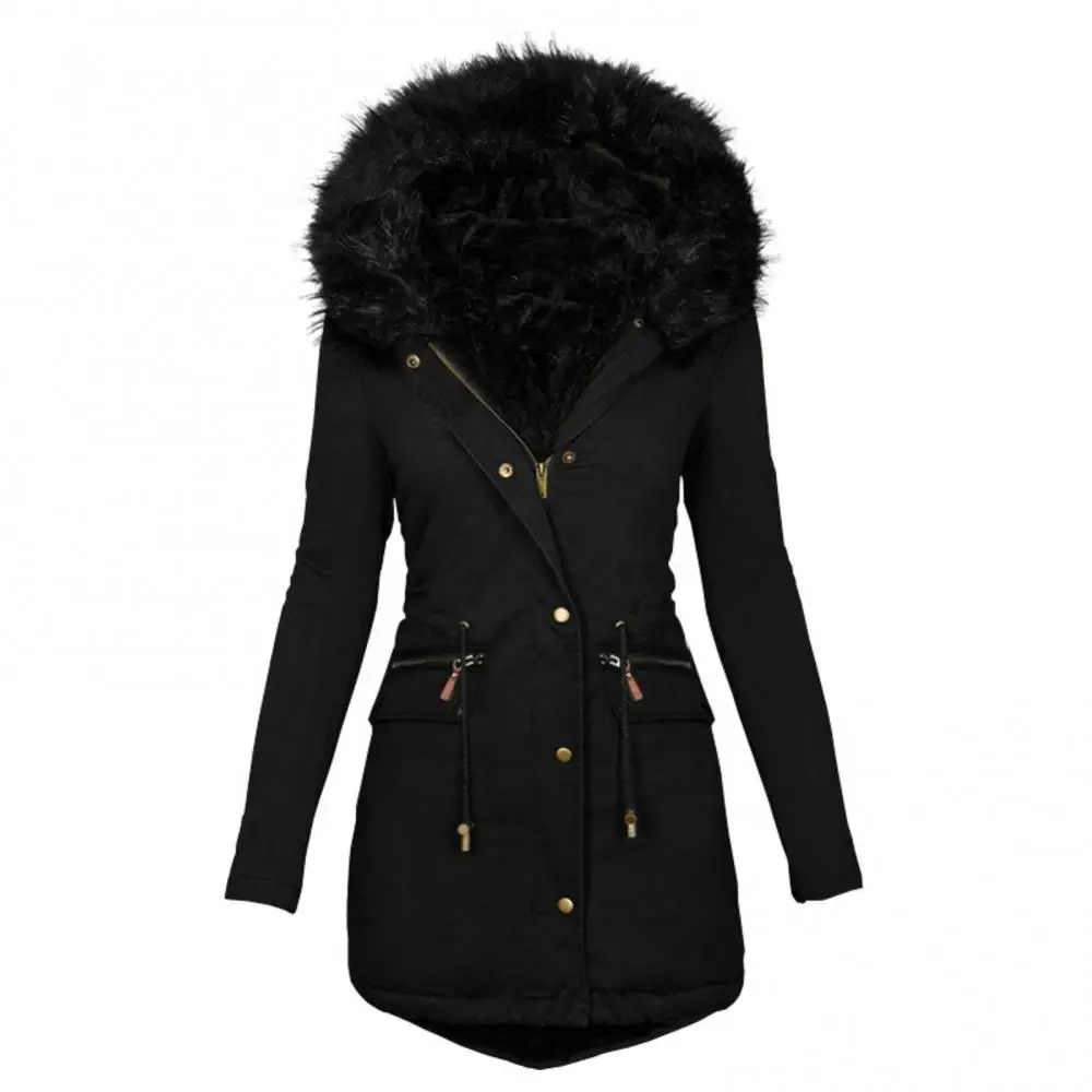 40%HOTLadies Winter Long Sleeve Faux Fur Hood Mid-length Warm Coat Parka Snow Jacket Hooded Quilt Snow Jacket Large Size