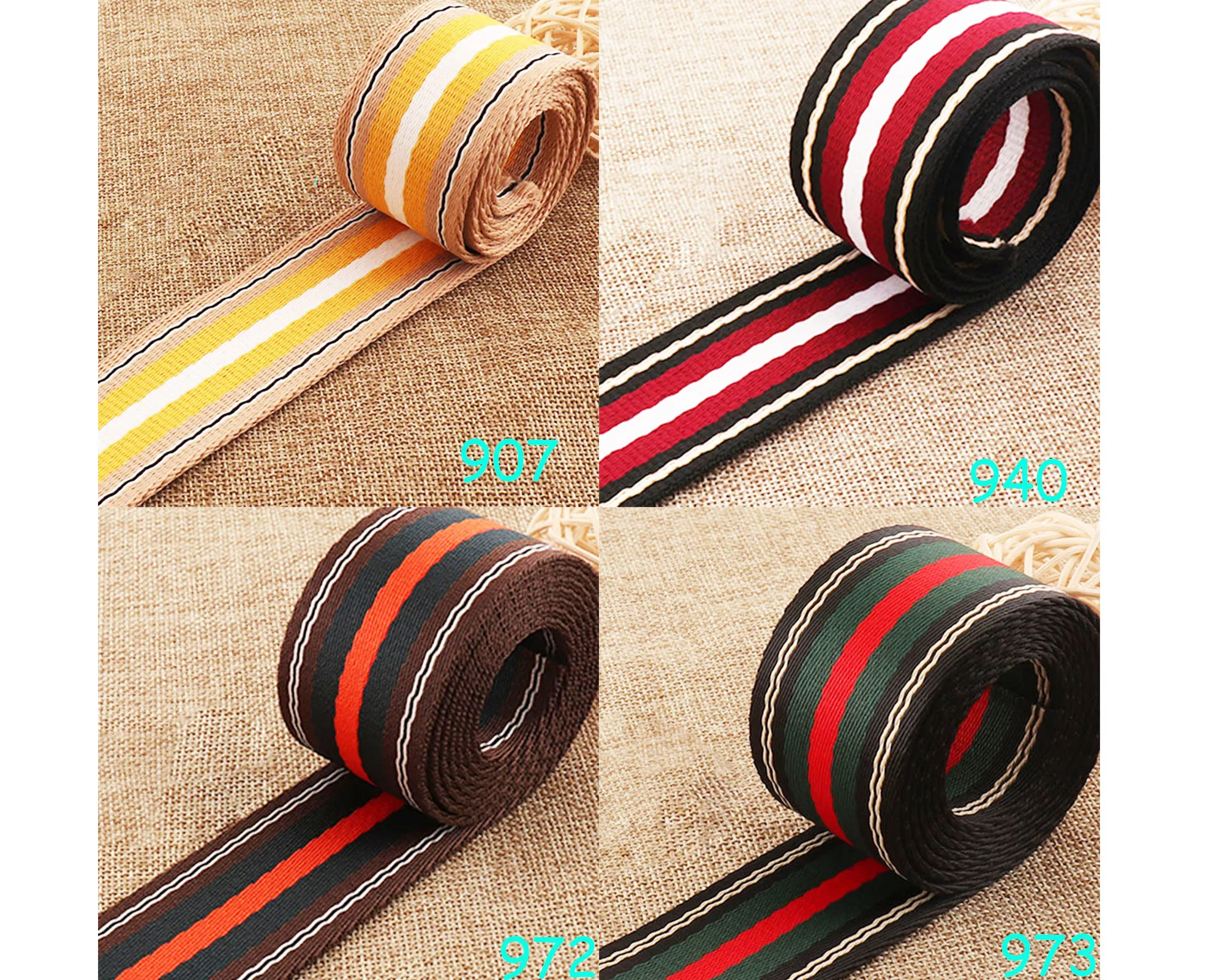 6 YARDS 38mm Striped Cotton Webbing Soft nylon Webbing buckle Poly Lanyard Webbing for handbag handle Belt Bag Purse