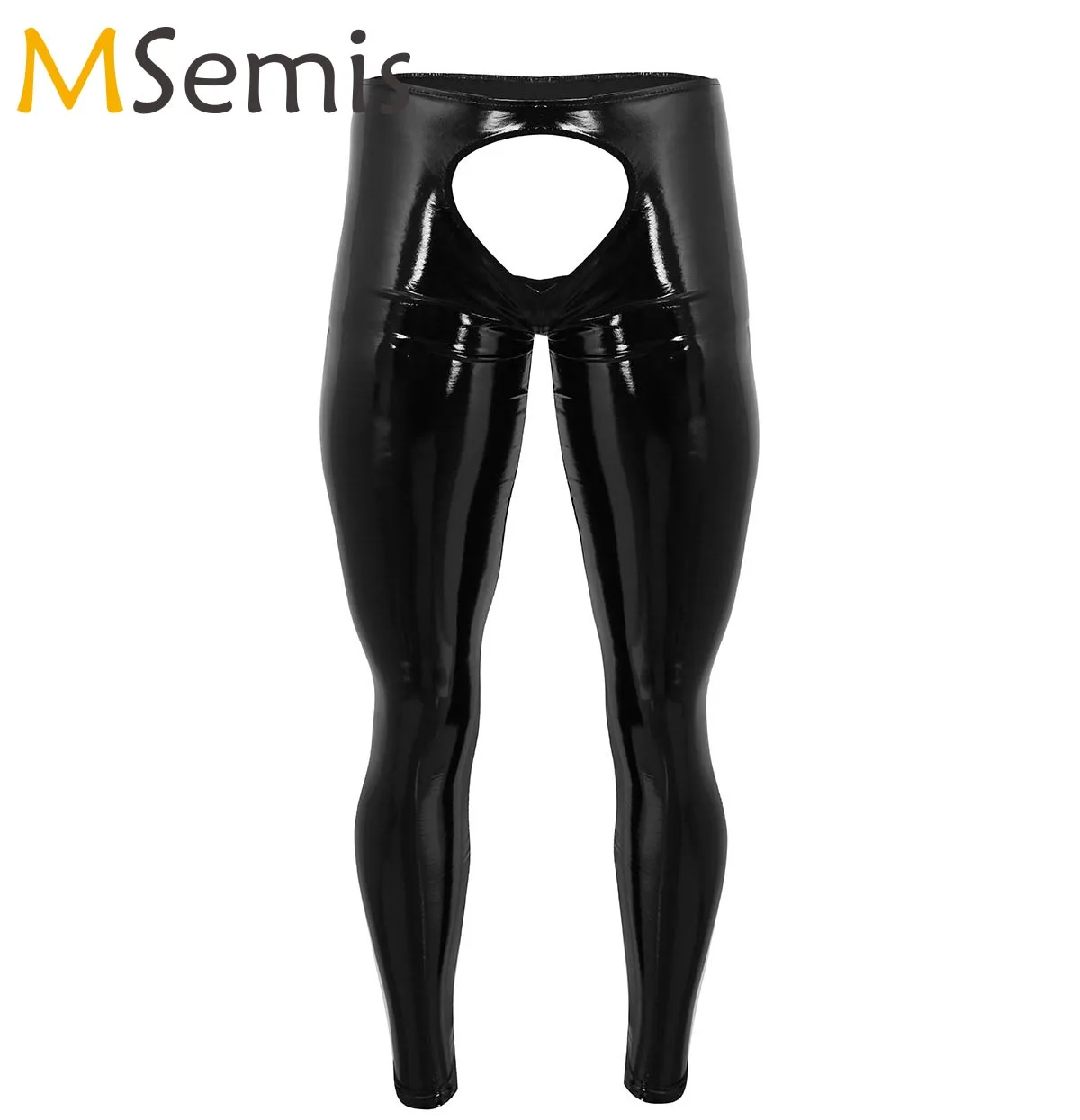 Black Mens Latex Pants Sexy Open Butt Crotchless Wetlook Leather Leggings Gay Erotic Tight Lingerie Nightclub Pole Dance Trouser