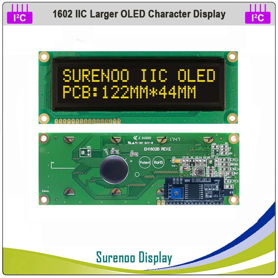 Real OLED Display, Larger 1602 162 Character Serial IIC I2C LCD Module Screen Panel LCM build-in WS0010 for Arduinc