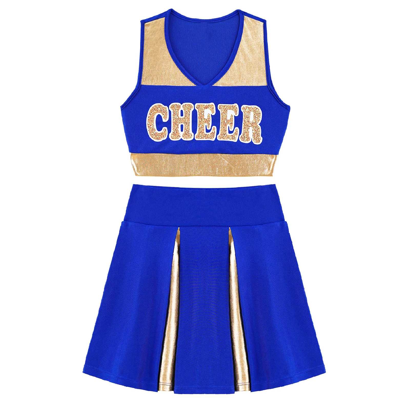 Kinder Meisjes Cheer Leider Halloween Performance Uniform Kostuum Middelbare School Crop Top Geplooide Rok Set Cheerleading Cosplay Outfit