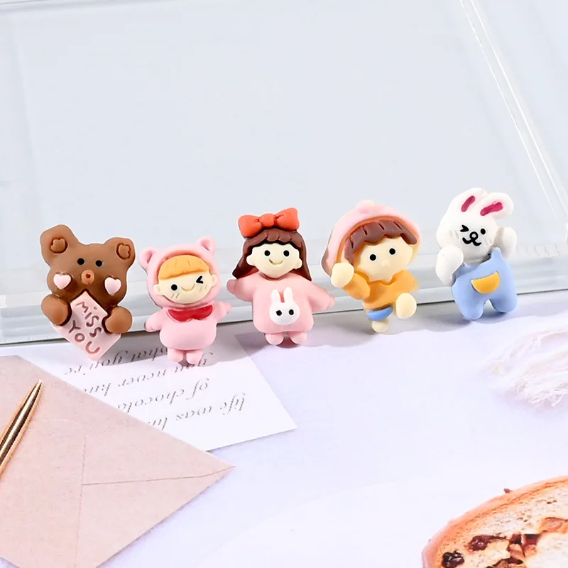 10pcs Resin Material Kit Cartoon Doll/Bear Flatback Cabochons Embellishment Diy Wedding Hairpin Accessories Scrapbook Craft