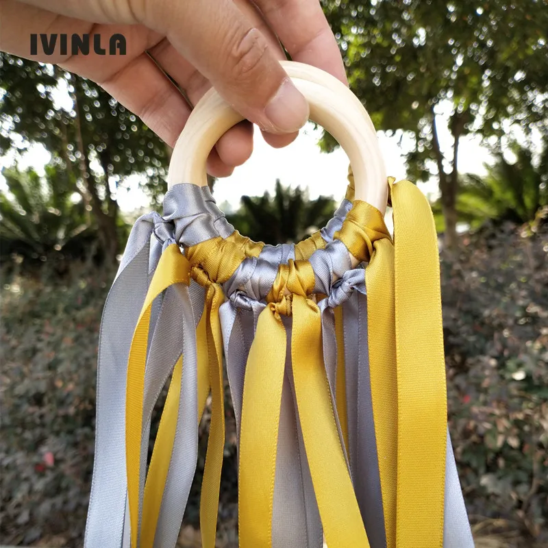 

20pcs gold and grey Natural Wooden Ribbon Ring Waldorf Toys Baby Teether Newborn Sensory Toy Shower Gift