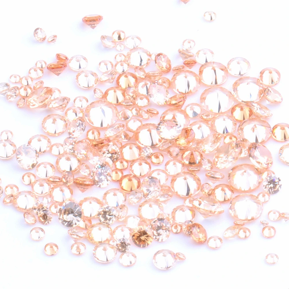 100pcs 1mm-4mm 5A And Mixed Sizes Round Beads Cut CZ Stone Brilliant Champagne Color Cubic Zirconia Synthetic Gems stone