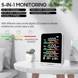 Multifunctional 5 in1 Air Quality Monitor CO2 Meter mini Carbon Dioxide Detector TVOC HCHO home Temperature Humidity Detection