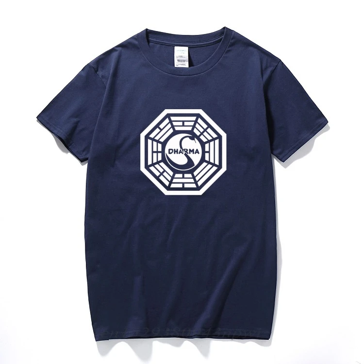 

American TV Play Series LOST Dharma Initiative T-Shirt Fitness Cotton Short Sleeve Fans T Shirts Tops Tees Camisetas Masculinas