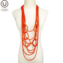 UKEBAY Long Round Pendant Necklaces Gothic Jewelry Women Handmade Rubber Necklace Ethnic Clothes Necklaces Sweater Chians Gifts