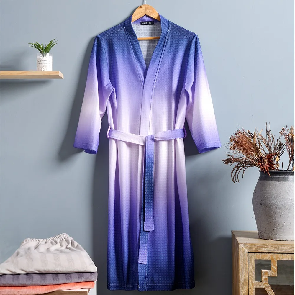 New Arrival 3XL Waffle Kimono Robe Gown Bathrobe For Man And Women Gradient Nightwear Sleepwear Nightgown Casual Home Lingerie