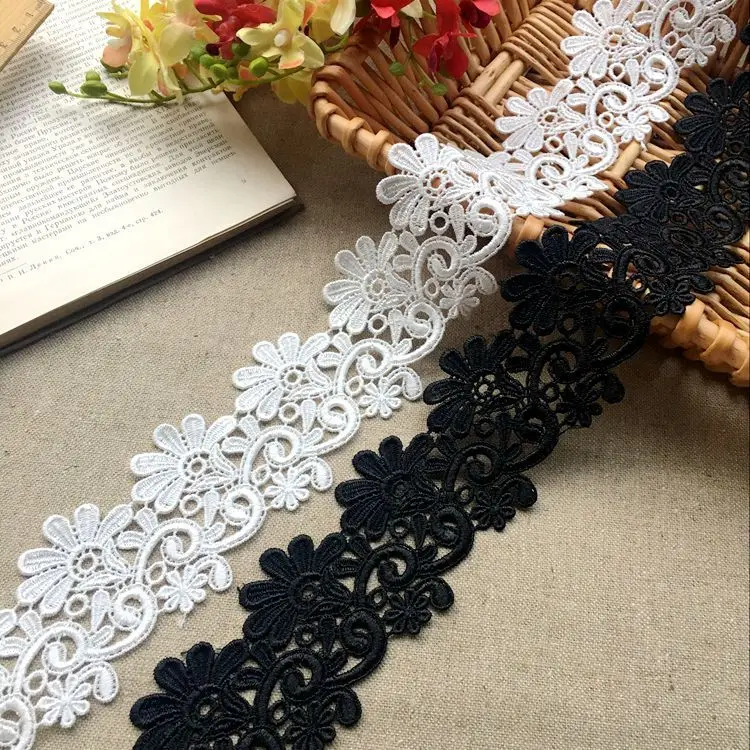 5.5CM Luxury Delicate White Black Hollow Lace Embroidery Water Soluble Ribbon Trim Garment Dress Curtains DIY Sewing Accessories