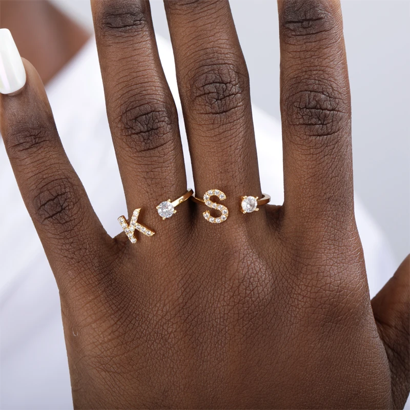 Initial Letter Rings For Women Fashion CZ Adjustable A-Z 26 Alphabet Ring Elegant Jewelry Friendship Wedding Gift Wholesale image 4