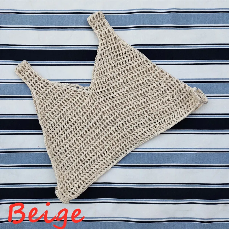 Hand Crochet Crop Top Women Summer Cover UP Hollow Ring Beach Bikini Top