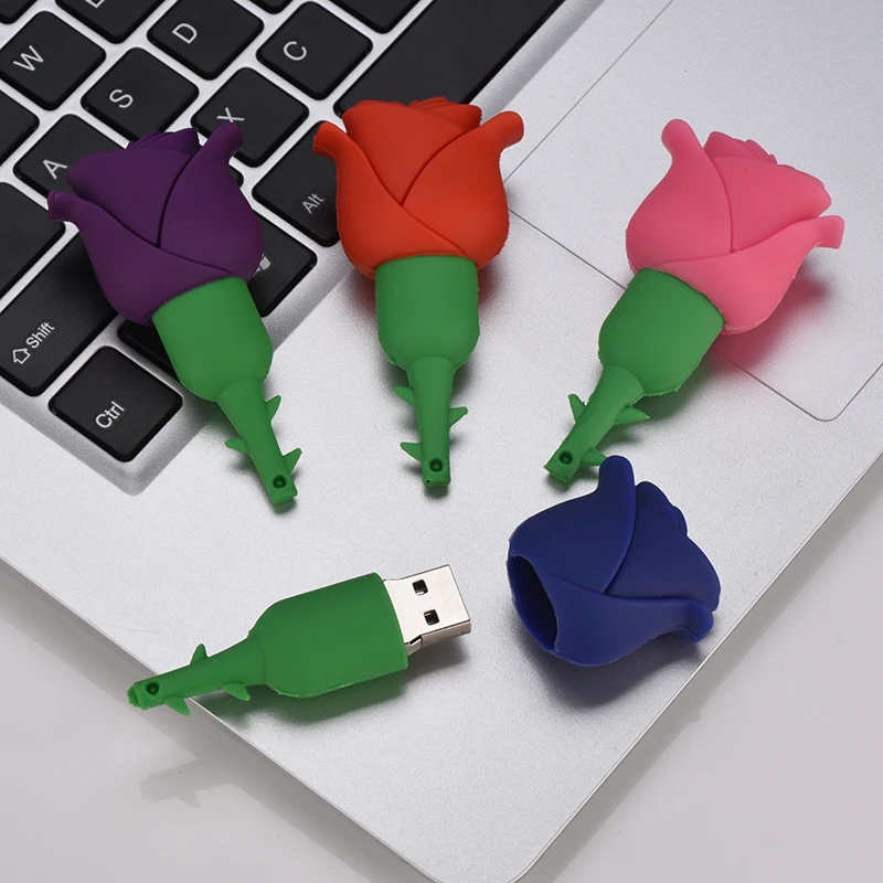 Pendrive Rose USB Flash Drive 32GB 16GB Lovely Cartoon 64GB Pen Drive 8GB 4GB 128MB Memory Stick USB 2.0 Gift