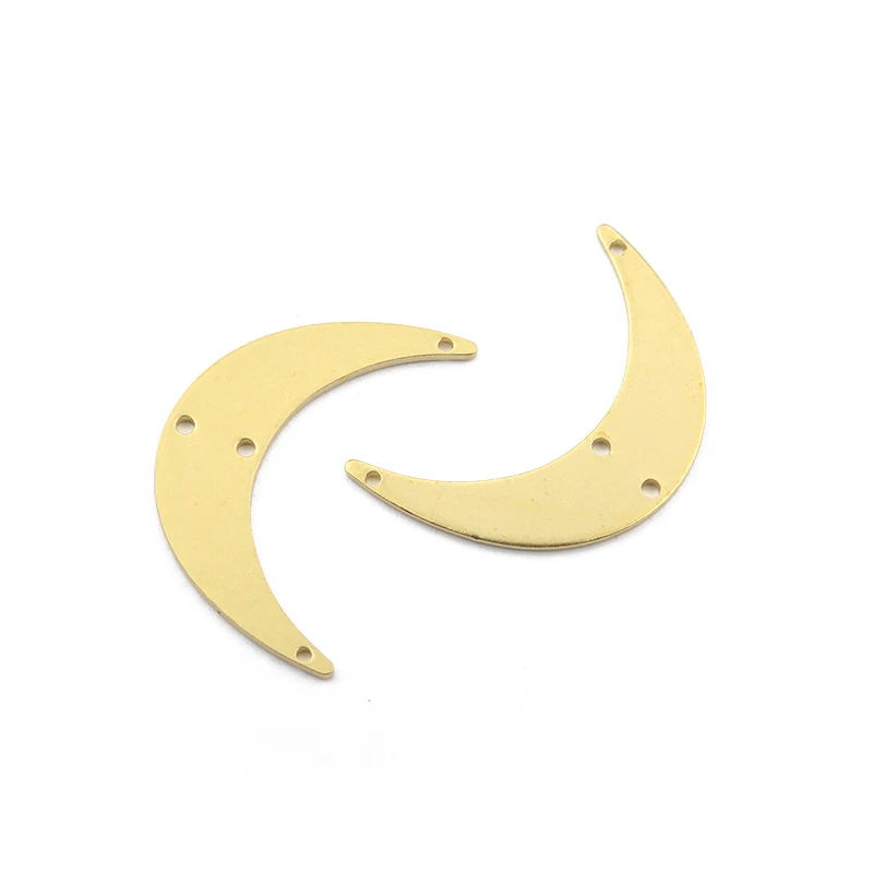 20Pcs Raw Brass Horn Crescent Moon Charms Connector With 4 Holes Diy Jewelry Findings For Pendant Necklace Making