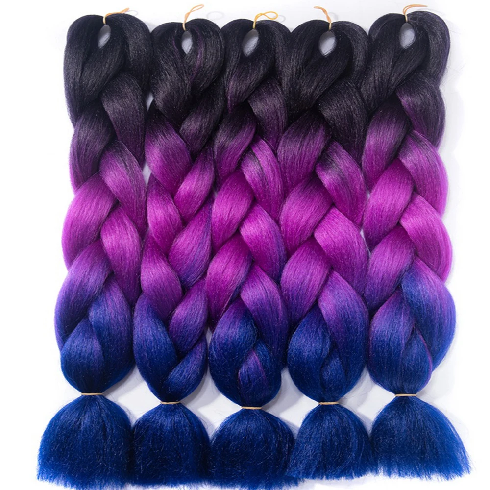 

24inch Ombre Synthetic Braiding Hair Crochet Hair Extensions Jumbo Braids Hairstyles Pink Blonde Red Blue 5pcs/lot 100g/pcs