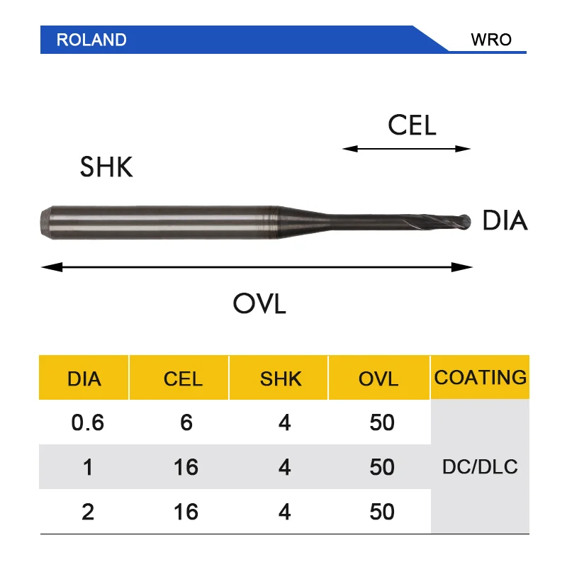 UCHEER 3pcs set 0.6/1.0/2.0mm Roland Dental Milling Cutter with DLC Coating cad cam dental burs milling Zirconia Block Available