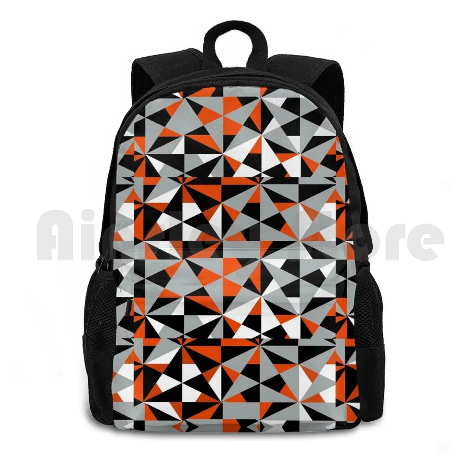 

Funky Modern Orange Black White Grey Geometric Abstract Angle Shapes Pattern Outdoor Hiking Backpack Riding Climbing Sports Bag