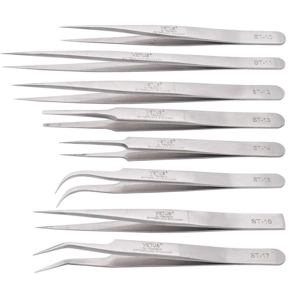 Salable product VETUS Gold lettering Eyelash Tweezers ST-10/11/12/13/14/15/16/17 Stainless Steel Repair Tools 60pcs/lot