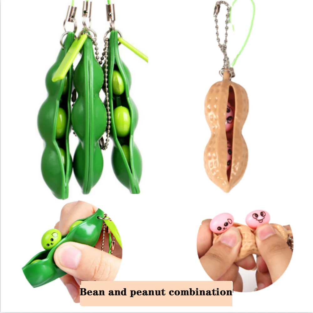 

Fidget Sensory Toys Decompression Antistress Toys Squeeze Peanut Peas Beans Keychain Relief for Adult Kids Stress Reliever Toy