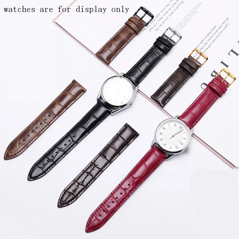 Glossy Genuine Leather Watch Strap 12 14 16 18 19 20 21 22 23 24mm Black Red Butterfly Buckle Bracelet Give Tool