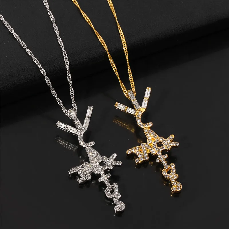 Fashion Travis Cactus Jack Letter Pendant Necklace Ice Crystal Cubic Zirconia Pendant Hip Hop Jewelry Men\'s Charms Necklace Gift