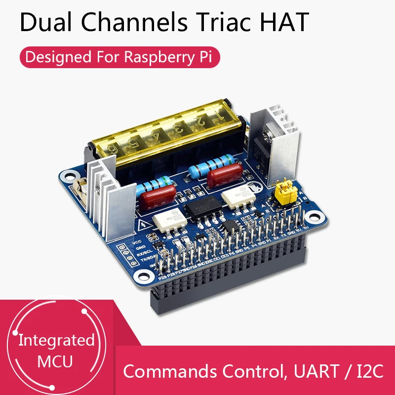 Carte d'extension Raspberry Pi, relais de puissance 8-Ch, 2 ch, chapeau Triac pour Raspberry Pi intégré MCU UART / I2C