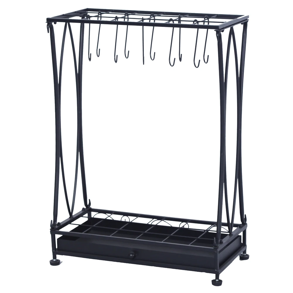 50x24x70CM Modern Black Metal Umbrella Stand Holder Storage Rack with Removable Base Drip Tray[US-Depot]