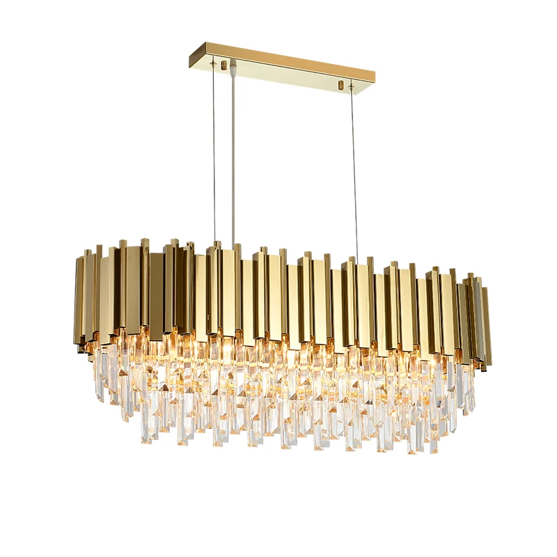 Lustre en cristal d\'acier inoxydable de déco d\'art d\'or postmoderne, lustre d\'éclairage, lampes suspendues, marbre, salle à manger