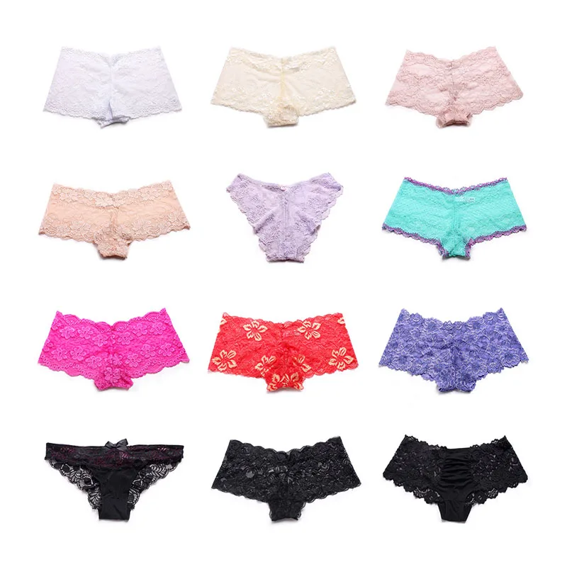 10 pcs Boyshort Women's Plus Size Assorted Colors Sexy Lace Panties  Breathable Underwear Briefs  Comfort Fit Lingerie