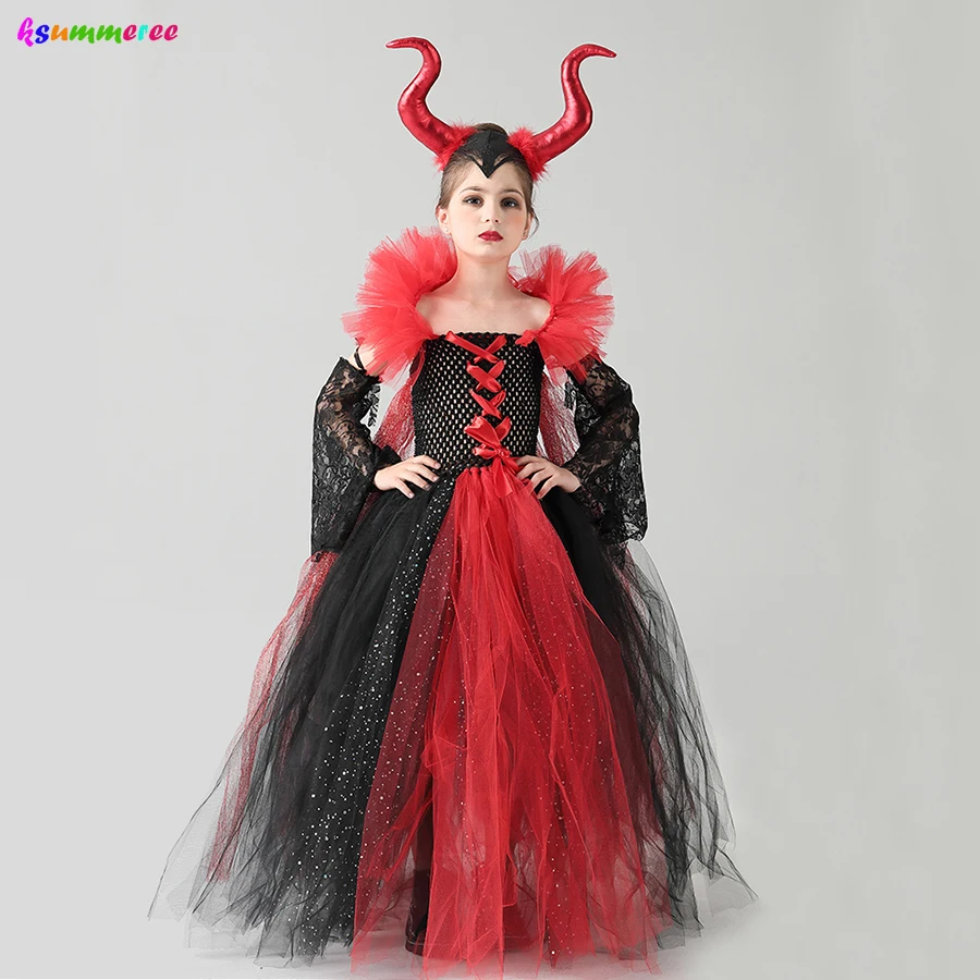 

Victorian Vampiress Vampire Girls Fancy Gown Tutu Dress Kids Halloween Vampire Wicked Queen Cosplay Costume Gothic Party Dress