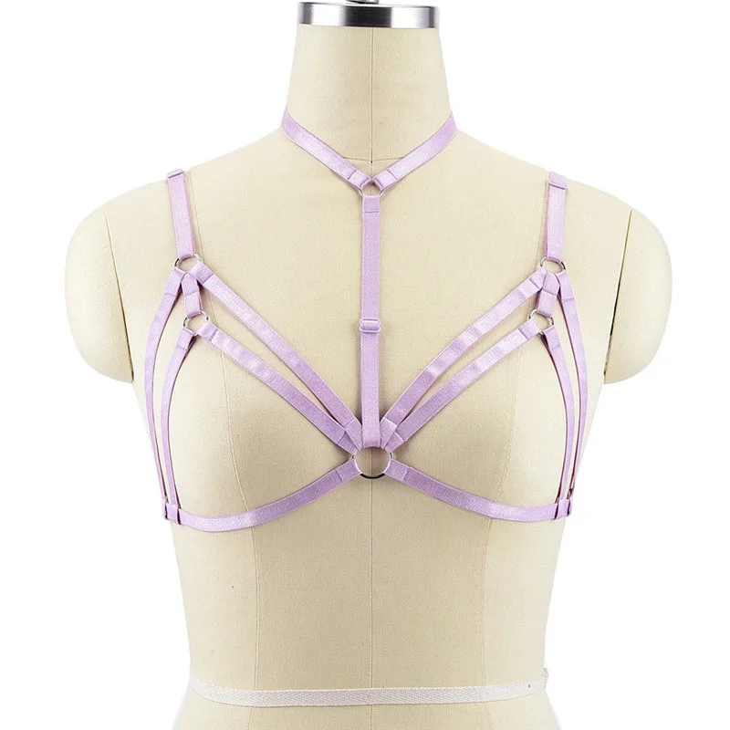 

Taro Purple Fetish Body Harness Bondage Harness Tops Cage Bra Bondage Lingerie Goth harness Belt Exotic Bustier Halter Rave Wear